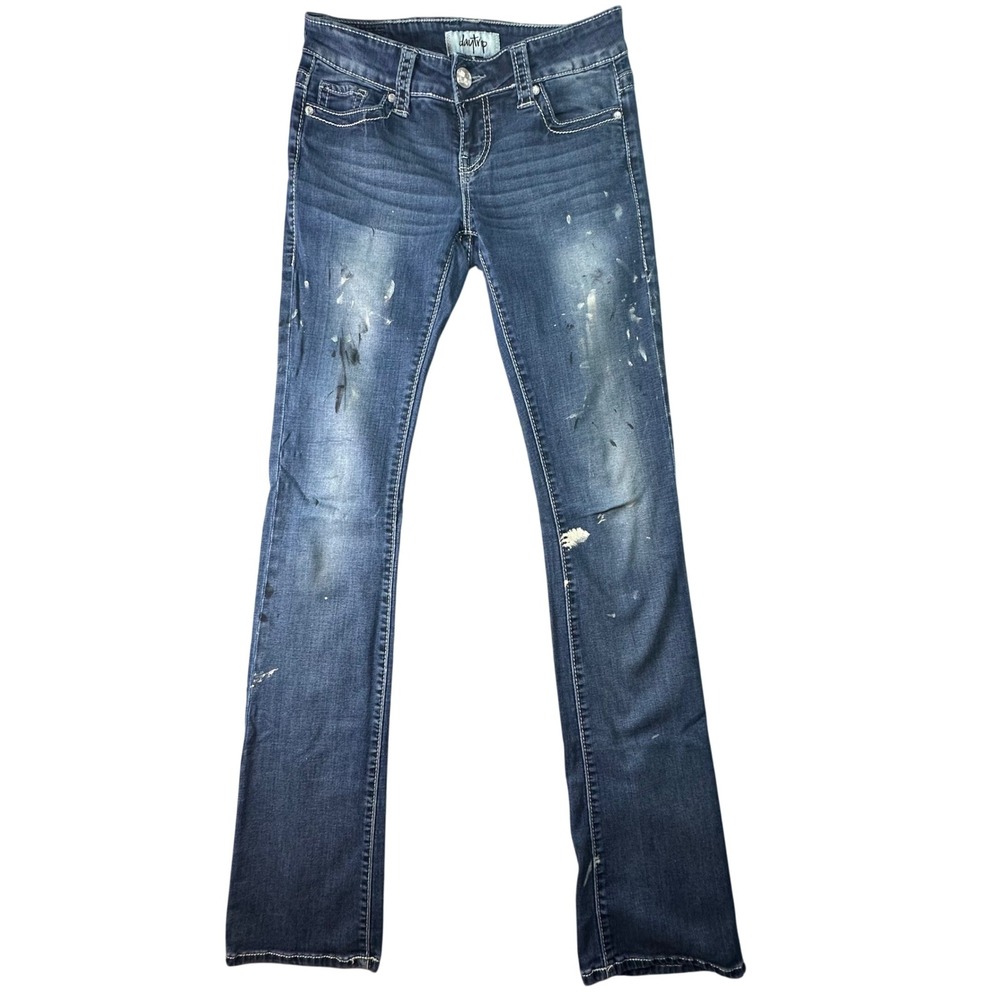 Daytrip Virgo Y2K Bootcut Jeans Paint Splatter Contrast Stitch 26XXL Blue Denim‎